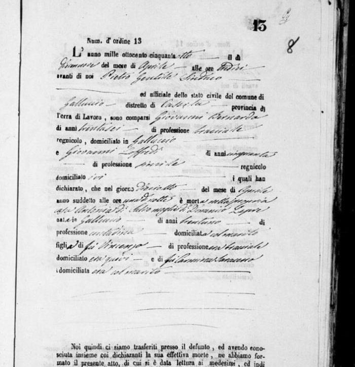 Acte de décès d’Antonia Di Salvo, 1858
