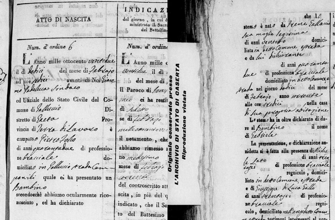 Acte de naissance de Gabriele Folco, 1822