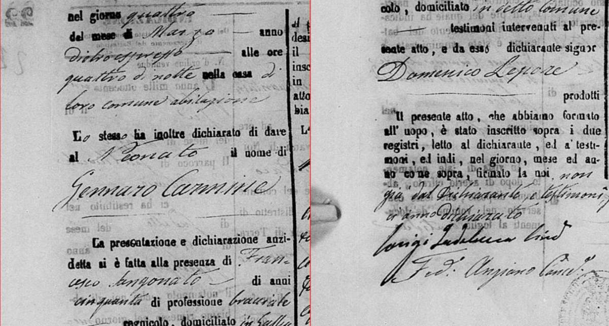 Acte de naissance de Gennaro Carmine Lepore, 1853
