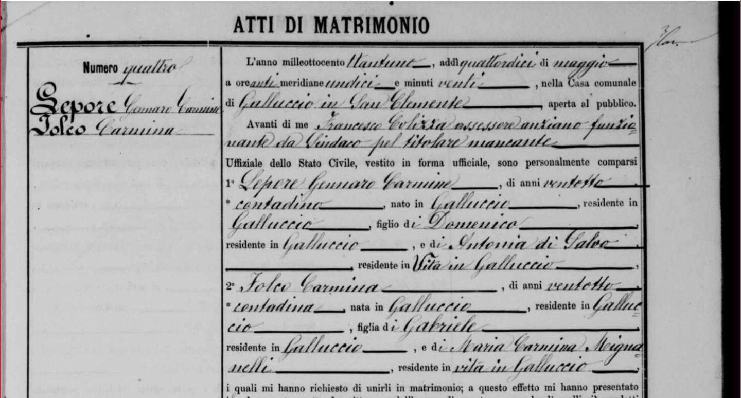 Acte de mariage n° 4 de Galluccio, 1881