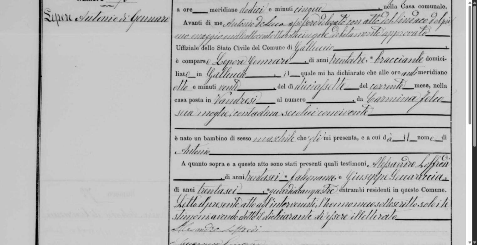Acte de naissance d’Antonio Lepore, 1886